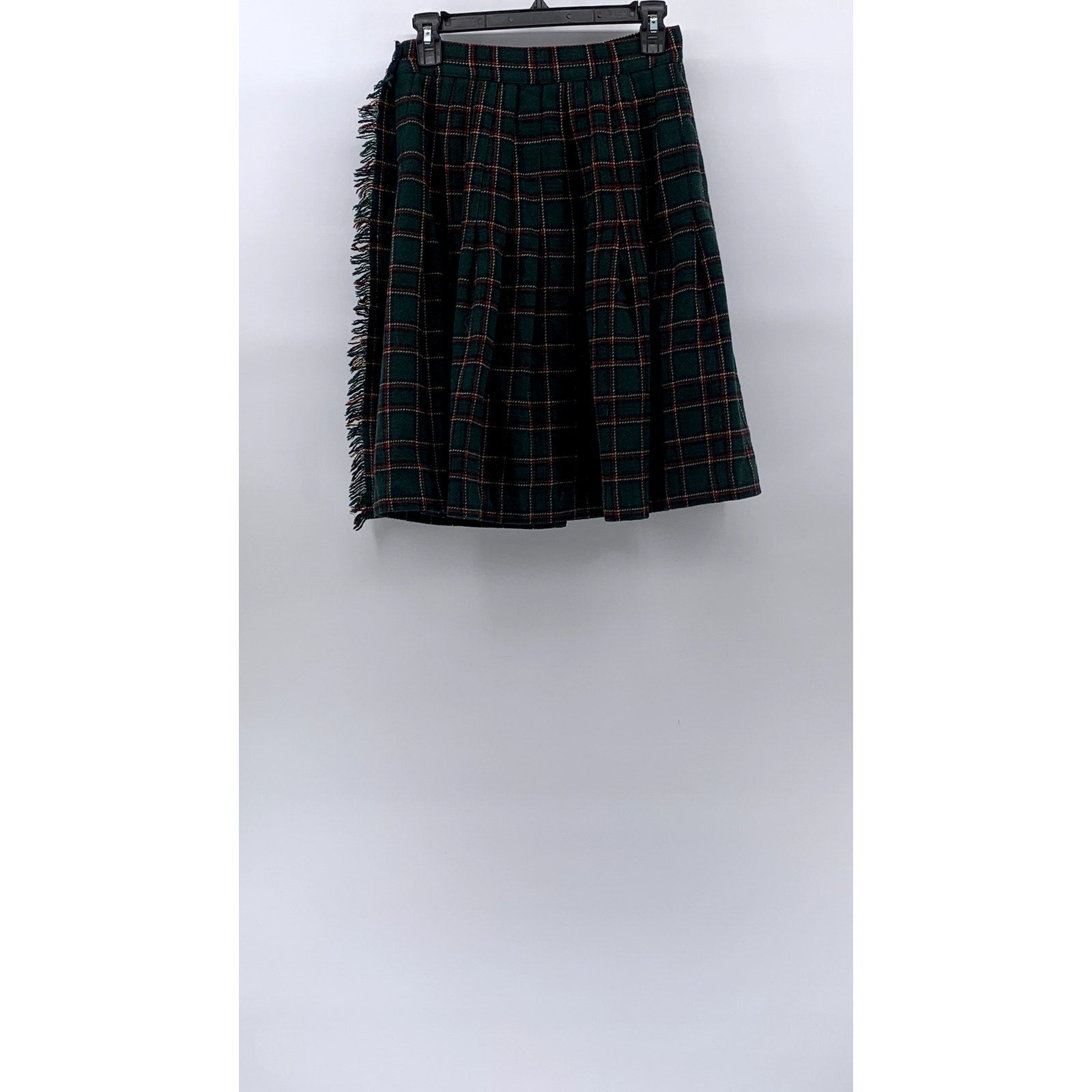 NORTON MCNAUGHTON Women's Vintage Dark Green-Red Plaid Pleated Wrap Skirt SZ 6