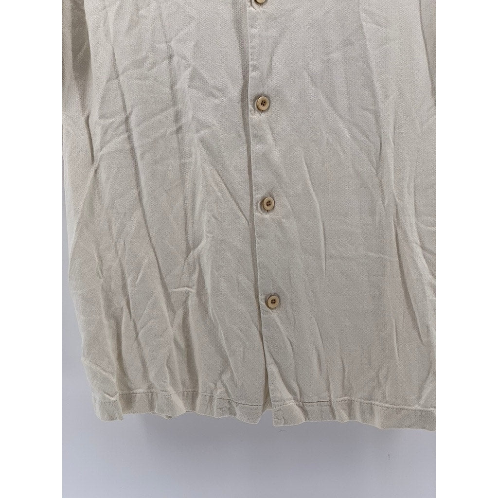 TOMMY BAHAMA Men's Beige Silk Blend Button-Up Short Sleeve Shirt SZ