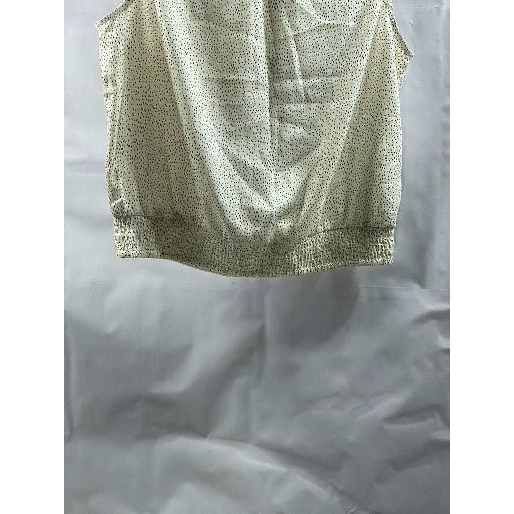 LOFT Women's White-Black Micro Dot Crewneck Button-Up Sleeveless Top SZ S