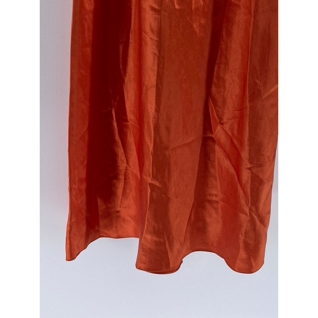VINCE. Women's Orange Satin Straight-Neck Bias Spaghetti-Strap Slip Dress SZ 2XS