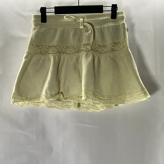 OUT FROM UNDER Women's Off-White Lace-Trim Drawstring Pull-On Mini Skort SZ S