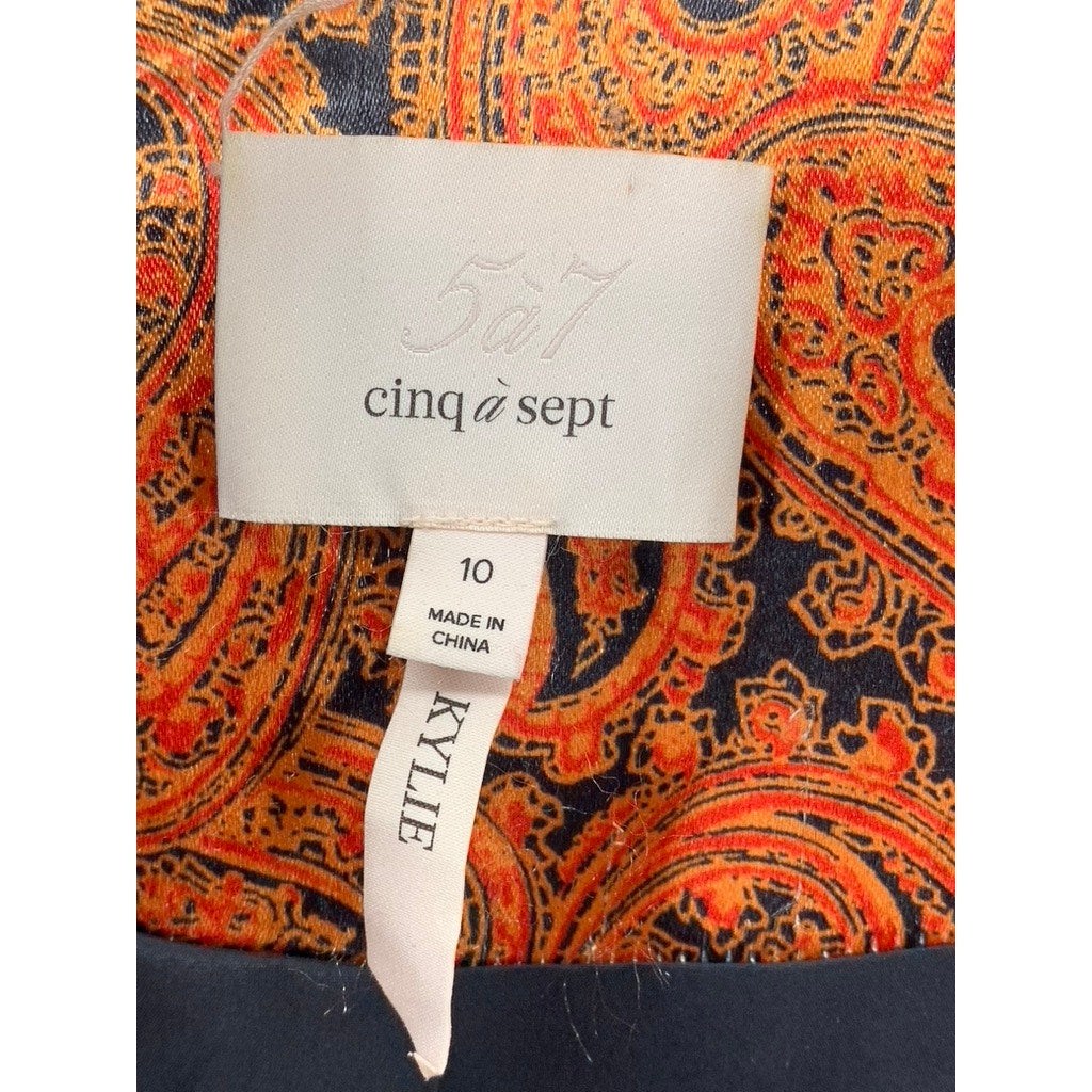 CINQ A SEPT Women's Orange Paisley Print One-Button Notch Collar Blazer SZ 10