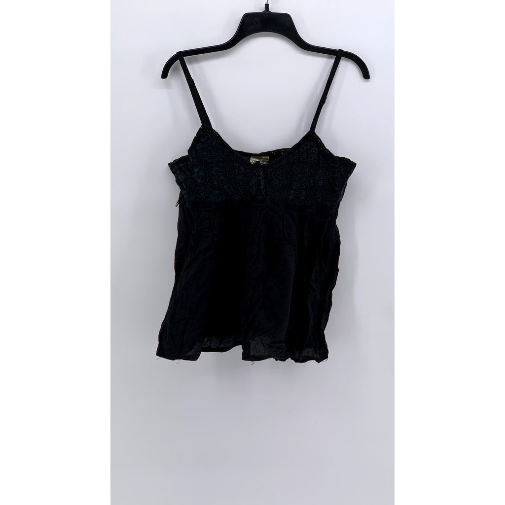 UNBRANDED Women's Washed Black Embroidered Tank Top SZ L