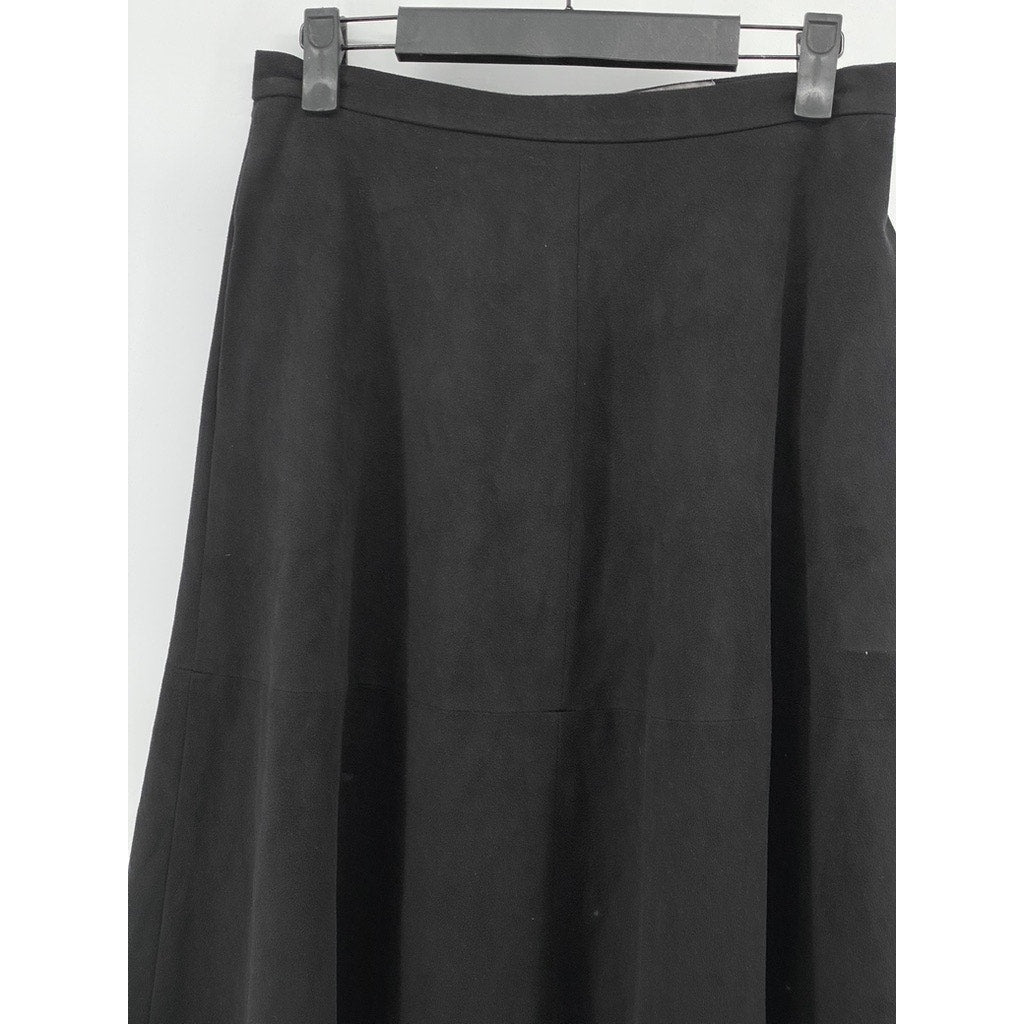 VINCE CAMUTO Women's Black Faux-Suede A-Line Flare Knee Length Skirt SZ 0