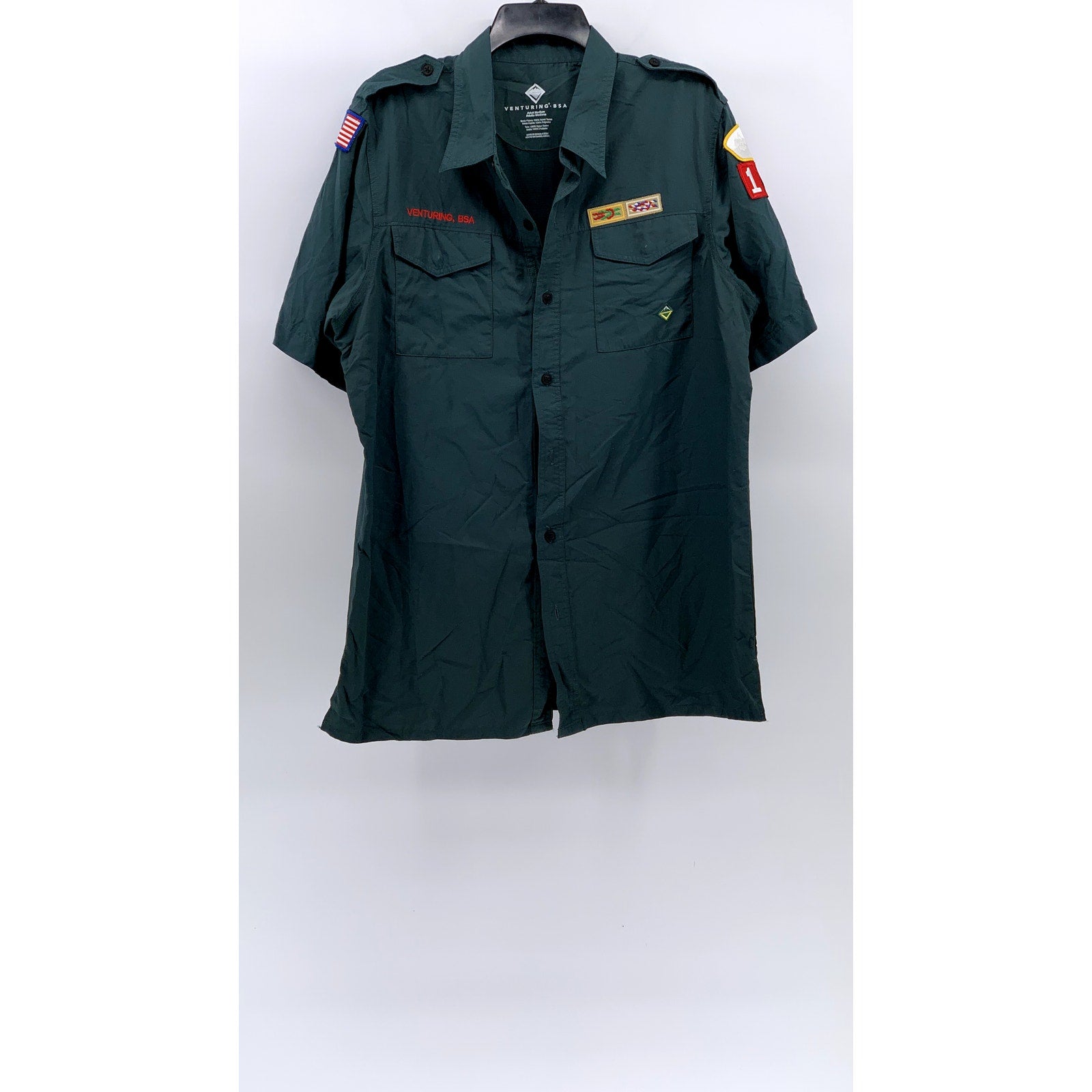 VENTURING BSA Men’s Dark Green Button-Up Short Sleeve Boy Scout Shirt SZ M