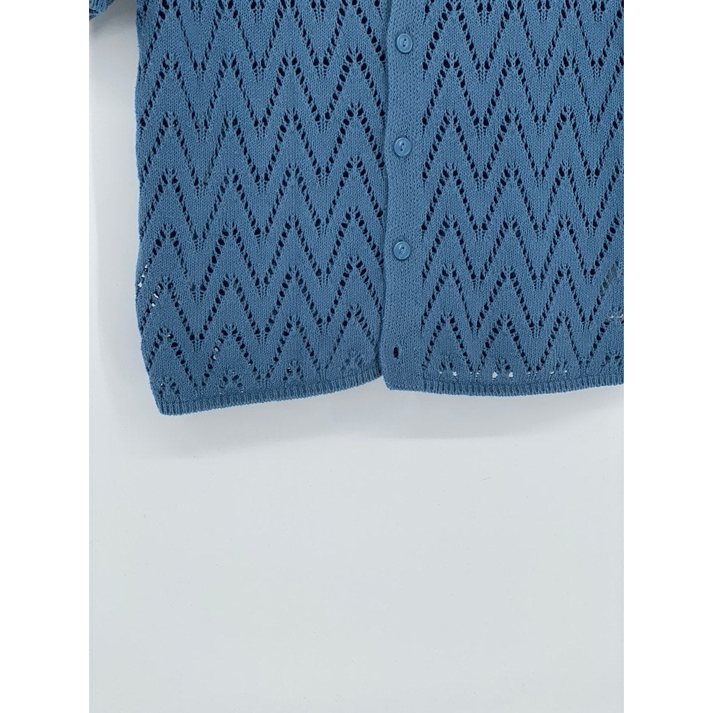 BDG Men's Blue Knit Define Polo Short Sleeve Button-Up Shirt SZ S