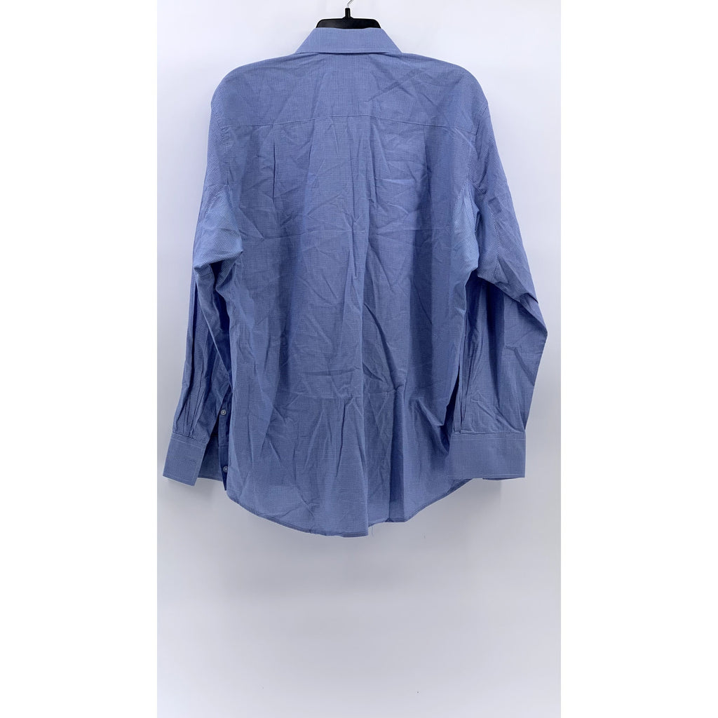 LAWRENCE HUNT Men's Blue-White Gingham Button-Up Long Sleeve Shirt SZ L