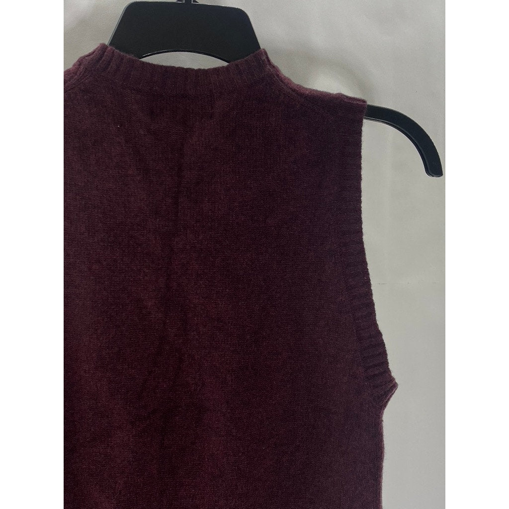 EAST BOY Women's Burgundy-Tan Diamond Crewneck Knit Sweater Vest SZ S