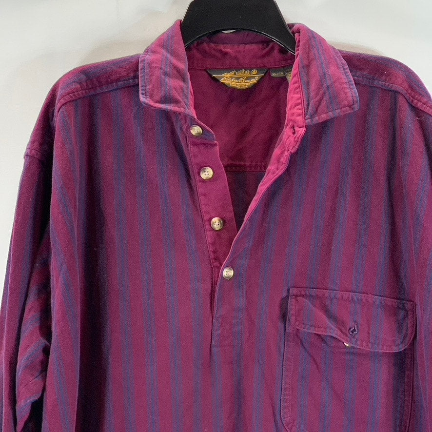 EDDIE BAUER Outdoor Outfitters Men's Wine Striped Vintage Long Sleeve Polo SZ XL