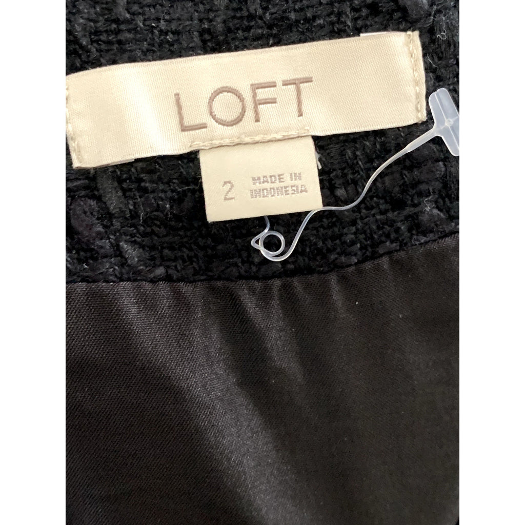 LOFT Women's Black Tweed Double Column Button Wrap Mini Skirt SZ 2