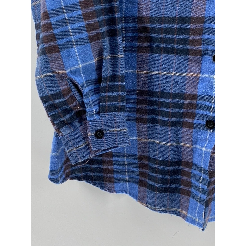 SHEIN Women's Blue-Black Plaid Oversized-Fit Button-Up Long Sleeve Top SZ 4