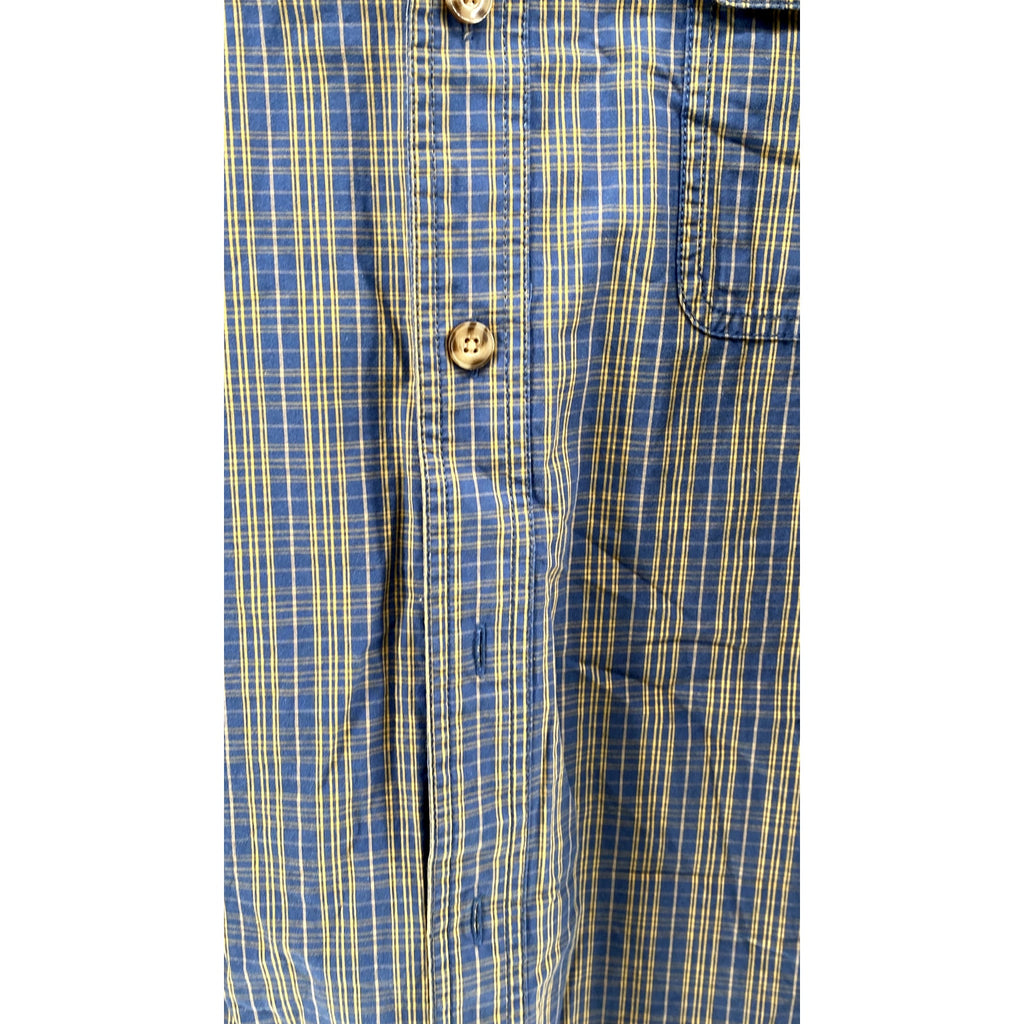 DULUTH TRADING CO. Men's Blue-Yellow Plaid Button-Up Long Sleeve Shirt SZ L