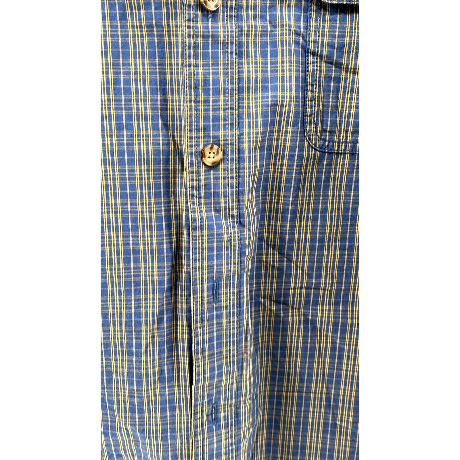 DULUTH TRADING CO. Men's Blue-Yellow Plaid Button-Up Long Sleeve Shirt SZ L