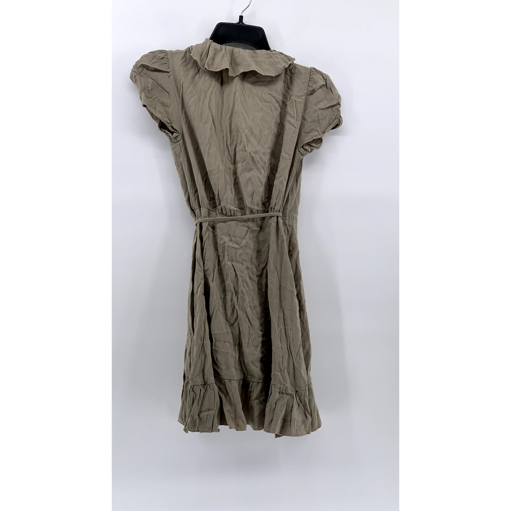 SUNDAY BEST Women's Light Brown Wrap Short Sleeve Ruffle Dress SZ 2XS