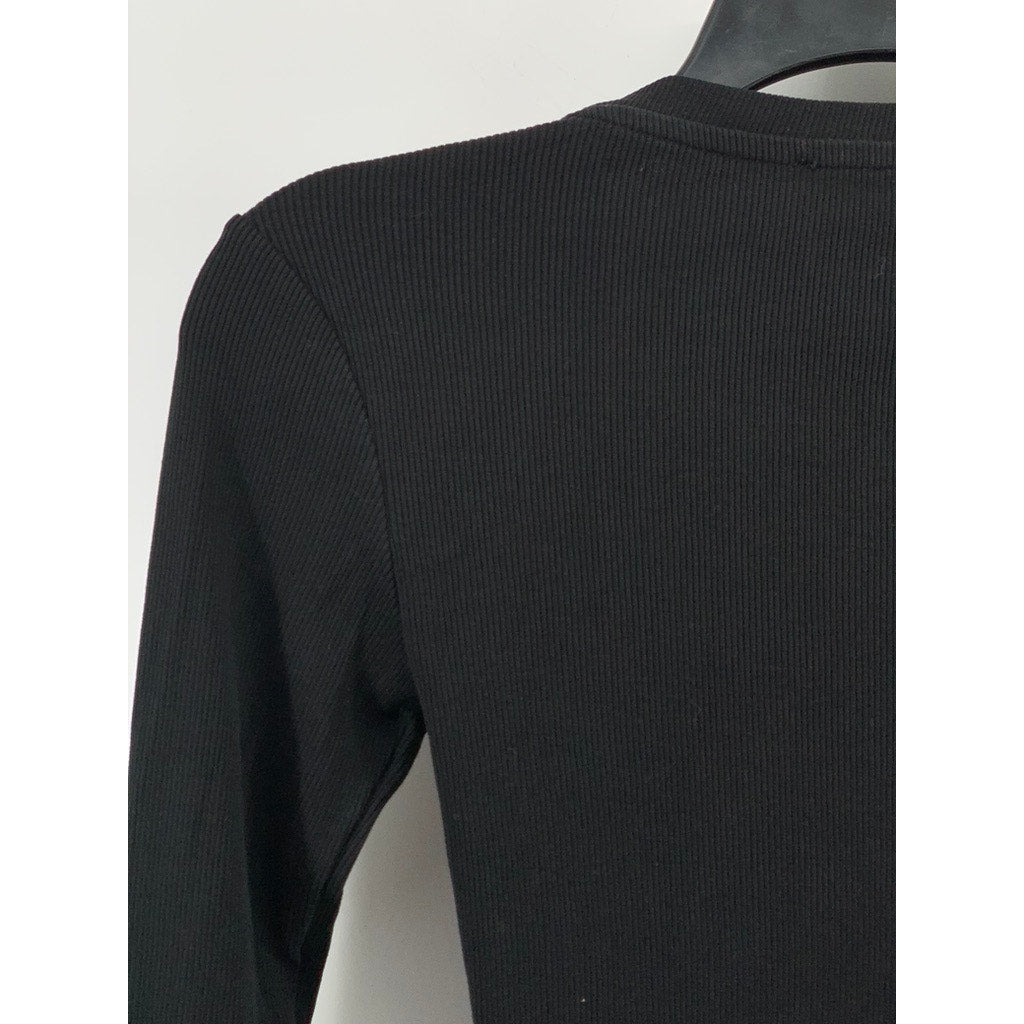 ZARA Women's Black Ribbed High-Neck Bodysuit SZ S