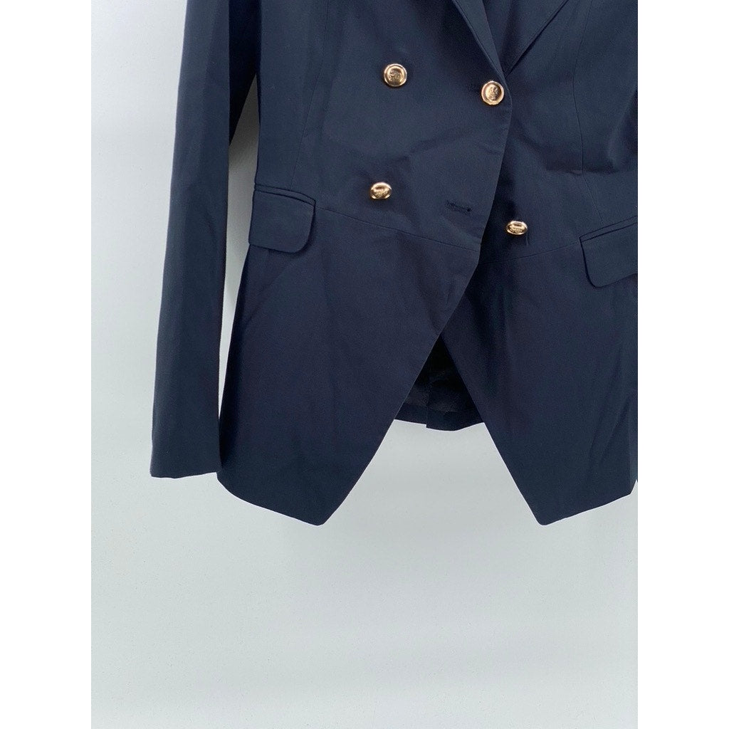 UNBRANDED Women's Navy Double Breasted Notch-Collar Long Sleeve Blazer SZ S