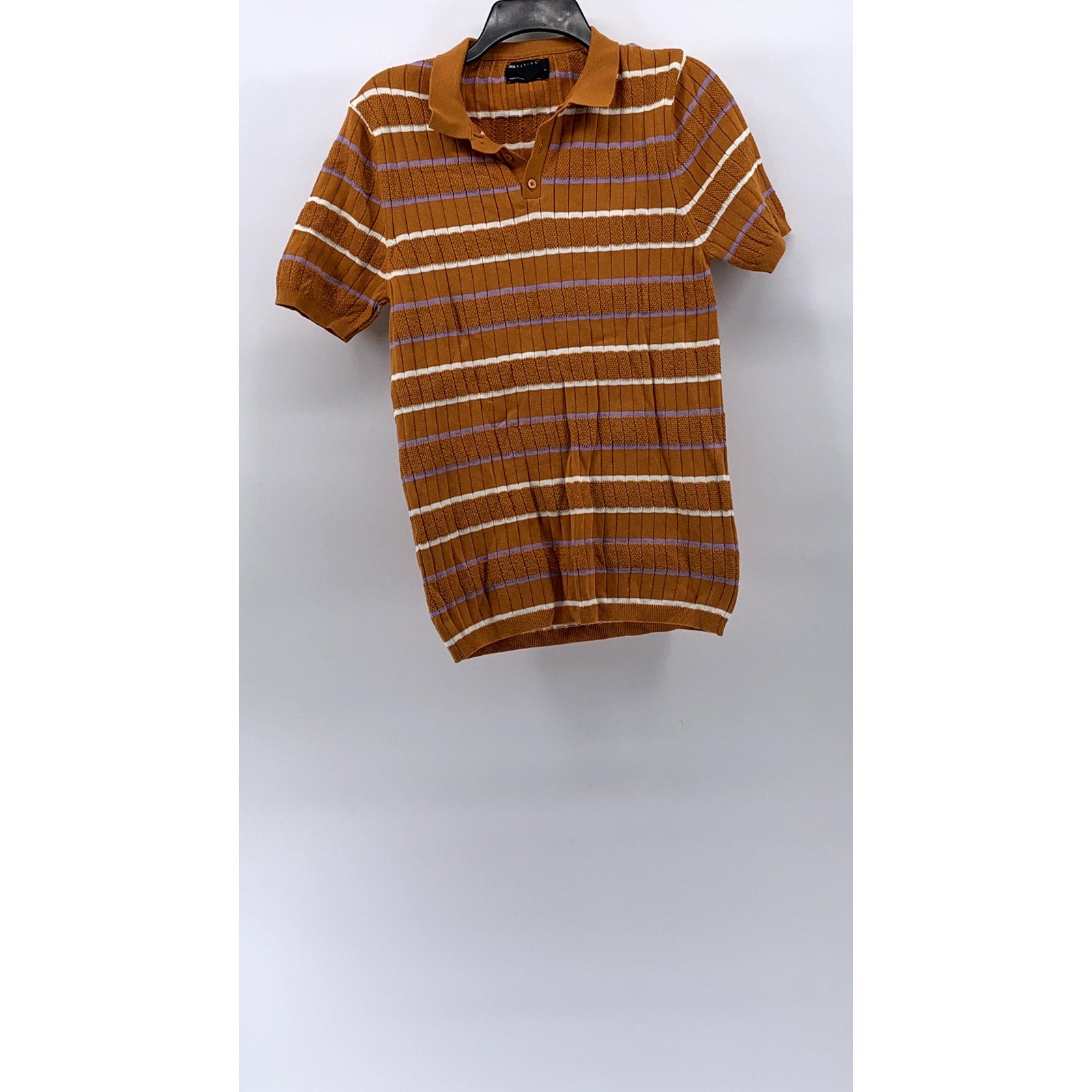 ASOS DESIGN Women's Orange Striped Rib Short Sleeve Polo Top SZ S