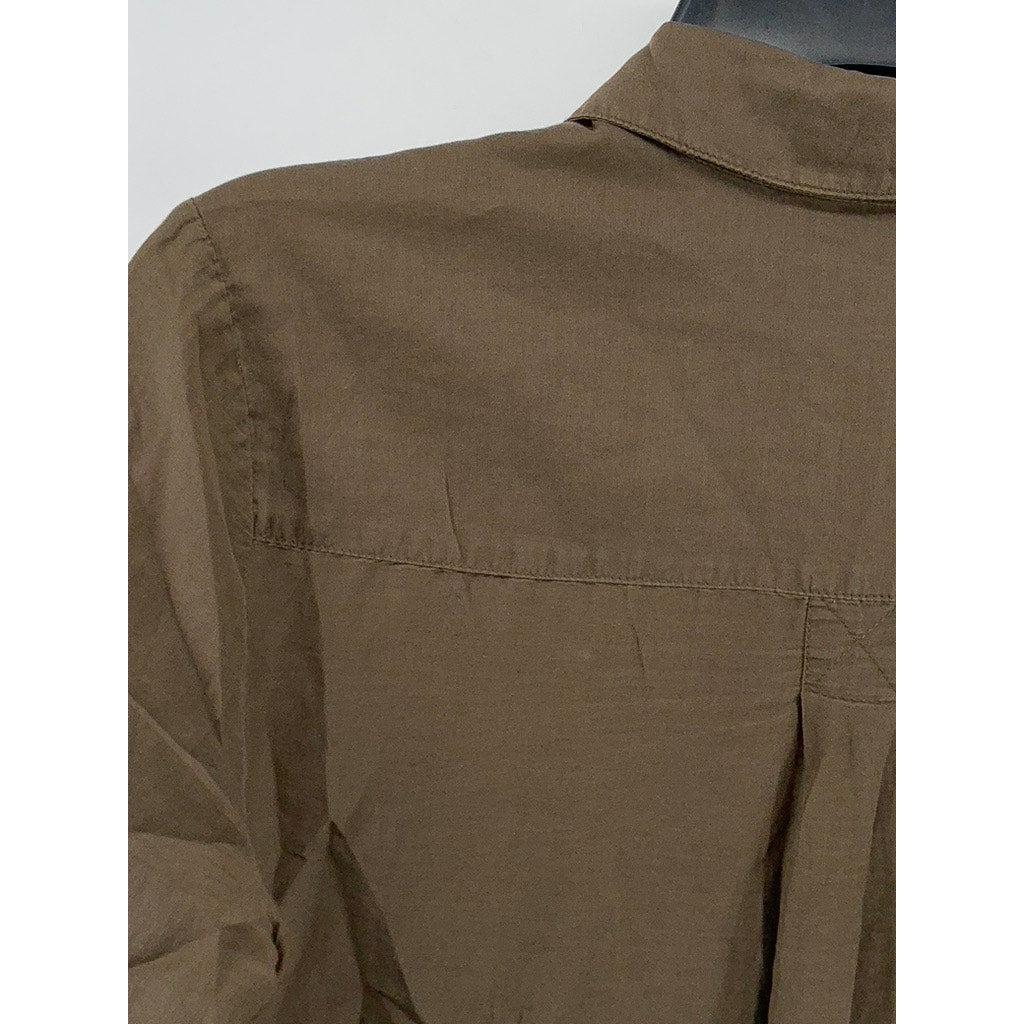 LUCKY BRAND Women's Brown Solid Button-Up Regular-Fit Long Sleeve Top SZ S