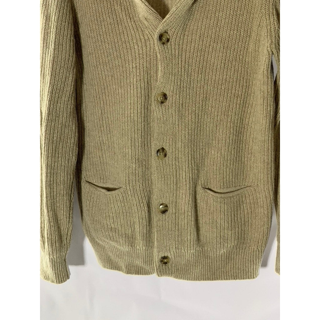 CLUB MONACO Men's Tan Ribbed Shawl-Collar Button-Up Long Sleeve Cardigan SZ M