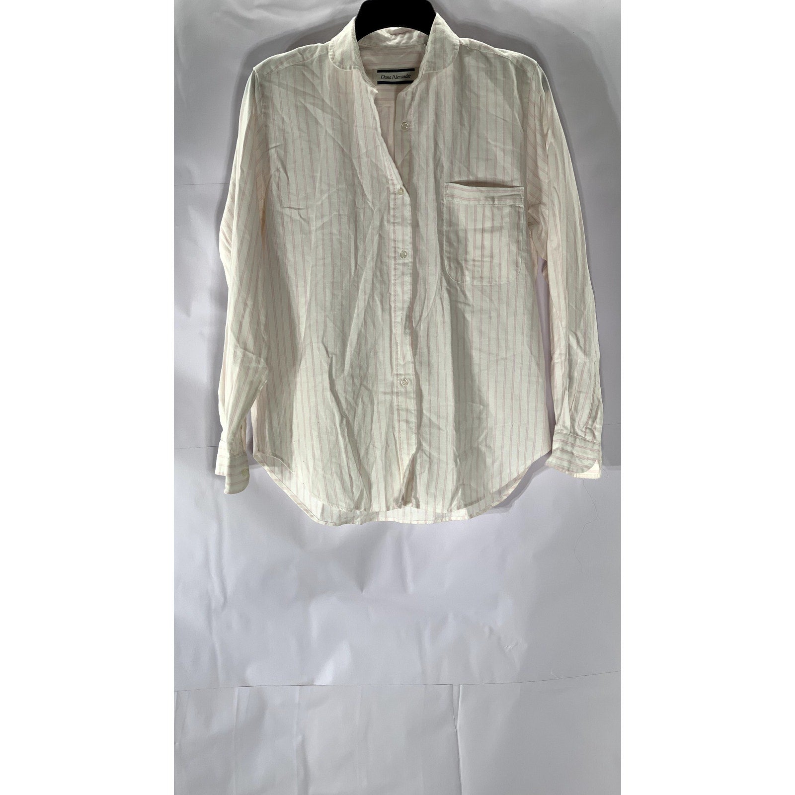 DANA ALEXANDER Women’s Vintage White-Pink Striped Button-Up Regular-Fit Top SZ 8