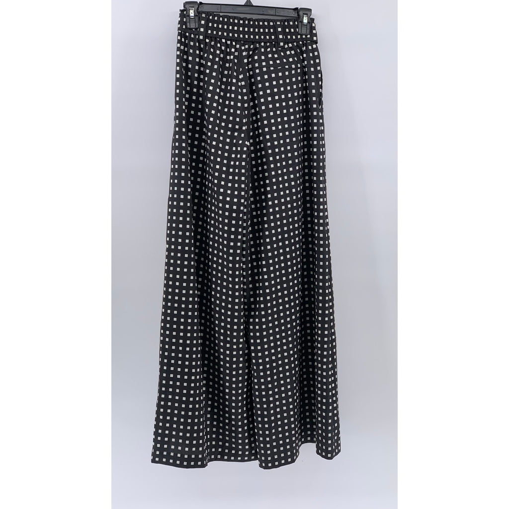 HYKE Women's Black-White Square Print Belted Wide-Leg Relaxed-Fit Pant SZ 2