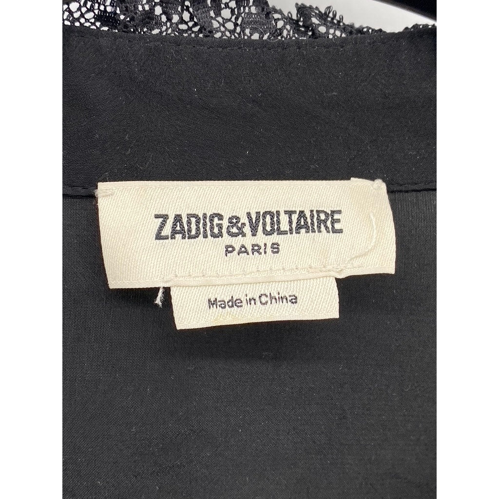 ZADIG  & VOLTAIRE Women's Black Ruffle-Trim Long Sleeve Prairie Knee Dress SZ XS