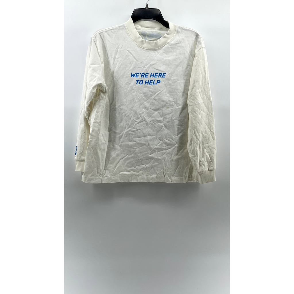 UNBRANDED Women's White-Blue Logo Crewneck Casual Long Sleeve T-Shirt SZ M