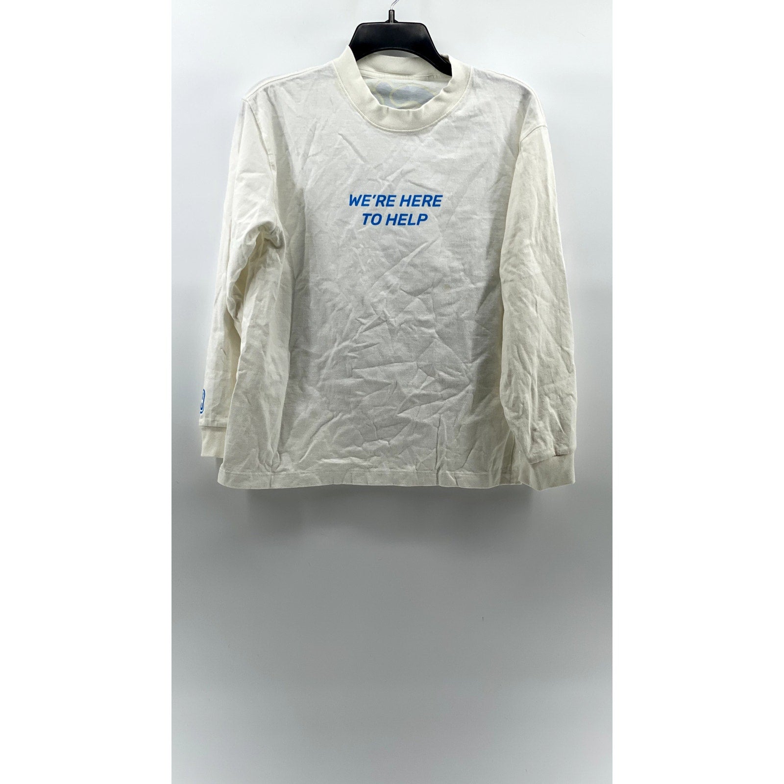 UNBRANDED Women's White-Blue Logo Crewneck Casual Long Sleeve T-Shirt SZ M