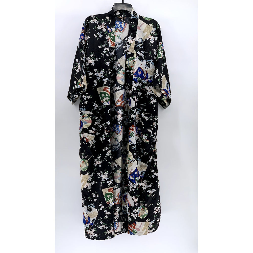 UNBRANDED Women's Black Floral Wide Sleeve Kimono SZ OS