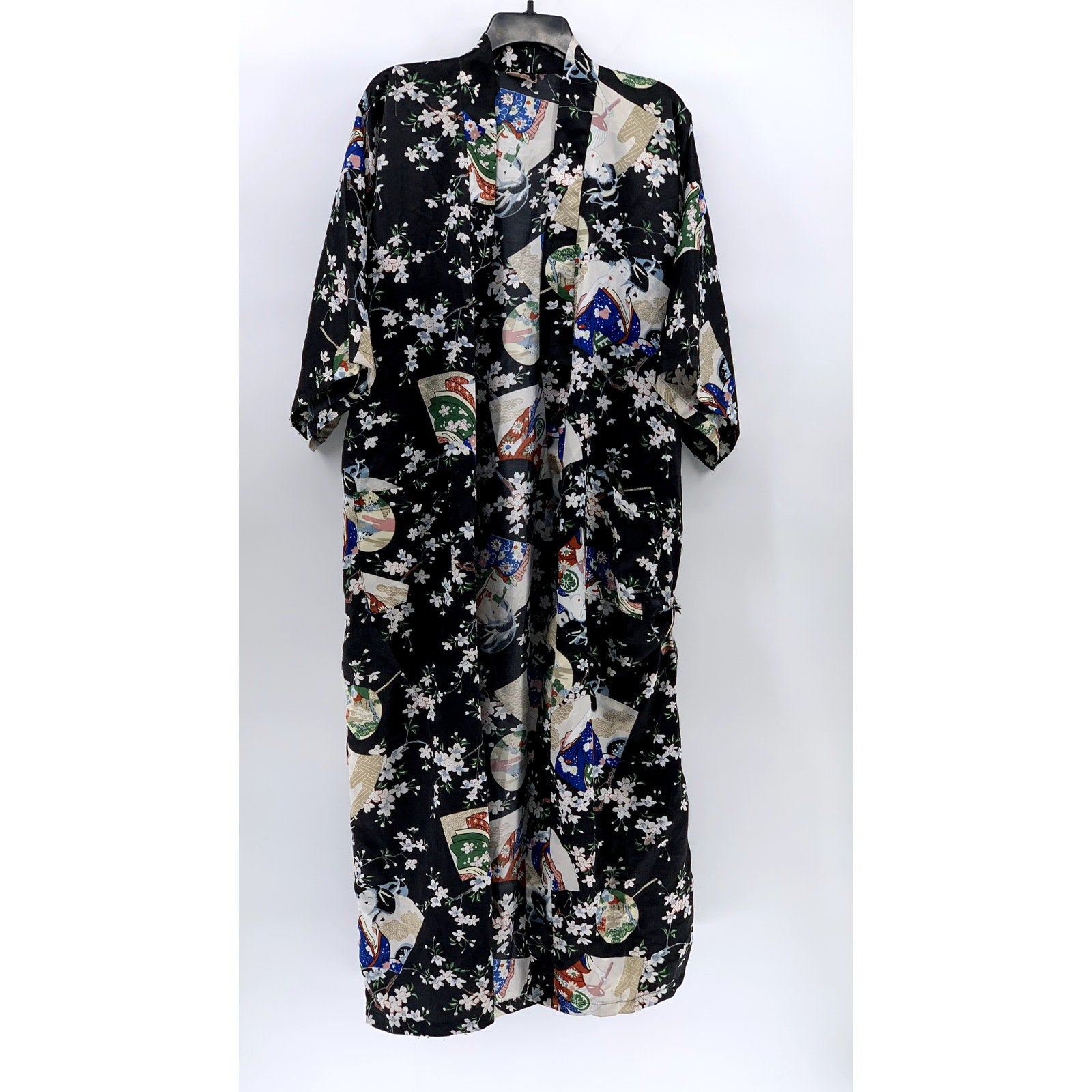 UNBRANDED Women's Black Floral Wide Sleeve Kimono SZ OS