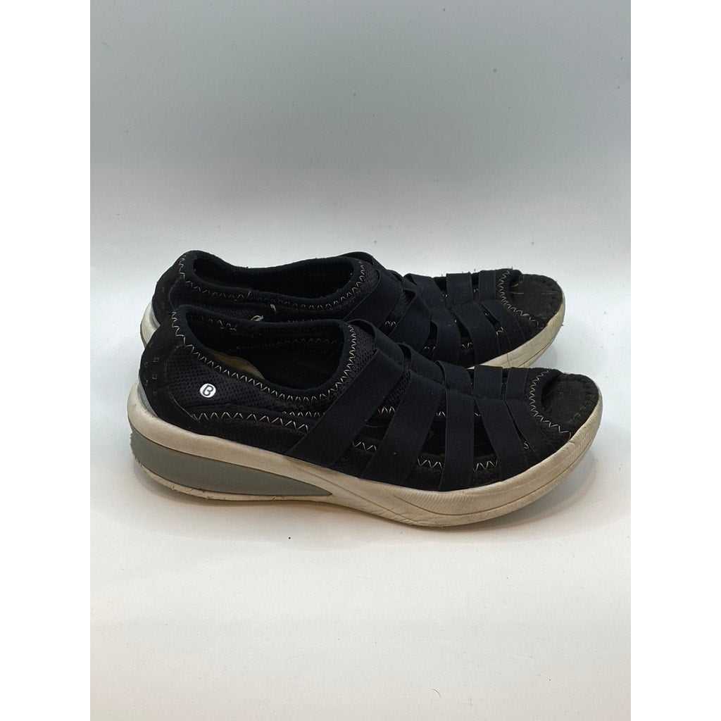 BZEES Women's Black Strappy Slip-On Open-Toe Resort Walking Sandals SZ 6.5