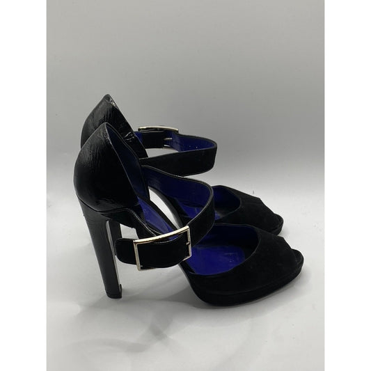 SERGIO ROSSI Women’s Blue-Black Suede-Leather Peep-Toe Stiletto Pumps SZ 39(US9)