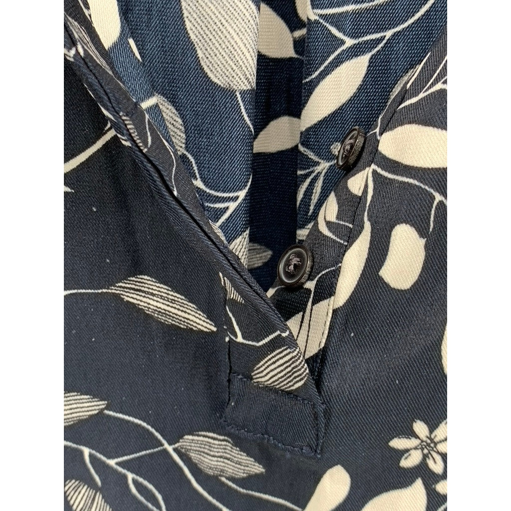 BANANA REPUBLIC Women's Navy Floral Split Neck Short Sleeve Essential Top SZ XL