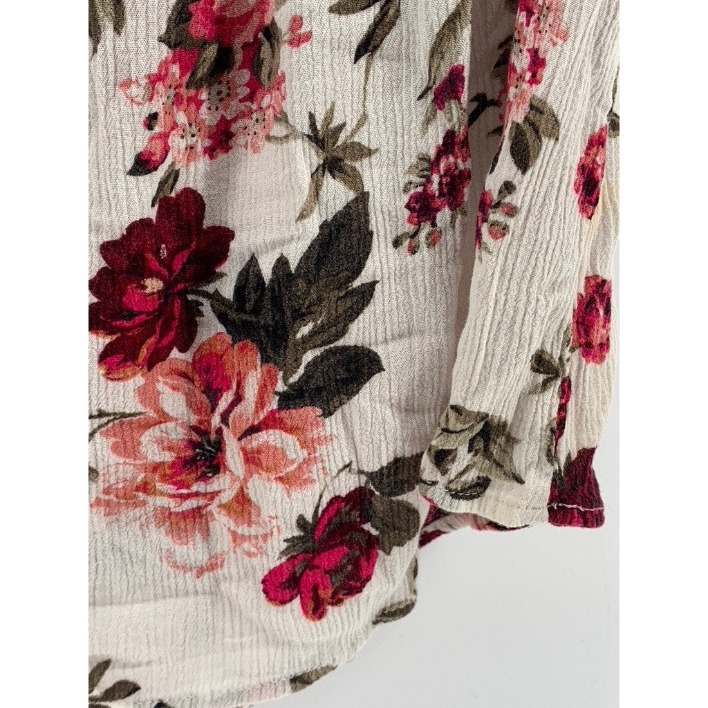 AMBIANCE Women's White-Red Floral Short Sleeve Top SZ 3XL