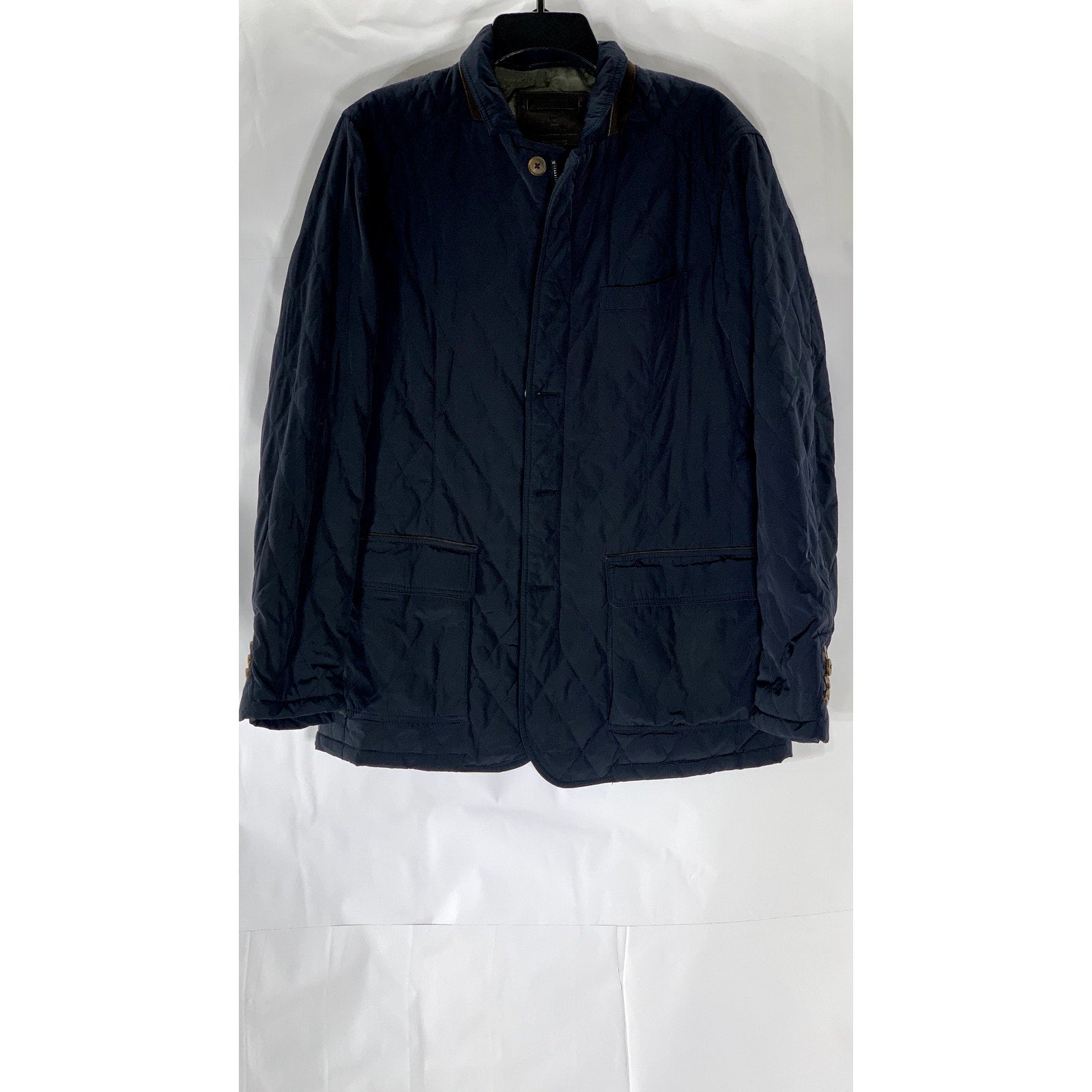 MASSIMO DUTTI  Men's Navy Snap-Button Zip-Up Quilted Jacket SZ M