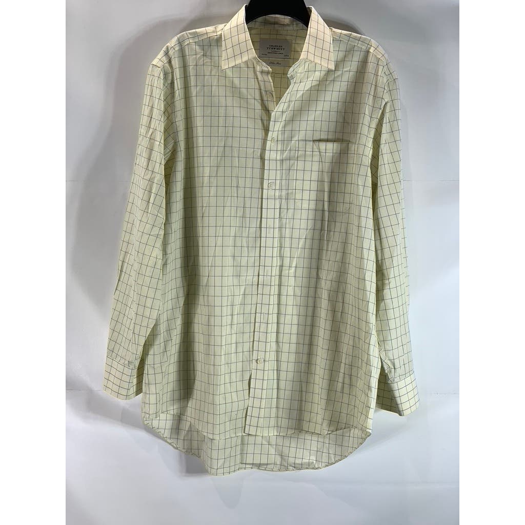 CHARLES TYRWHITT Men's Yellow Windowpane Non-Iron Button-Up Dress Shirt SZ 16.5