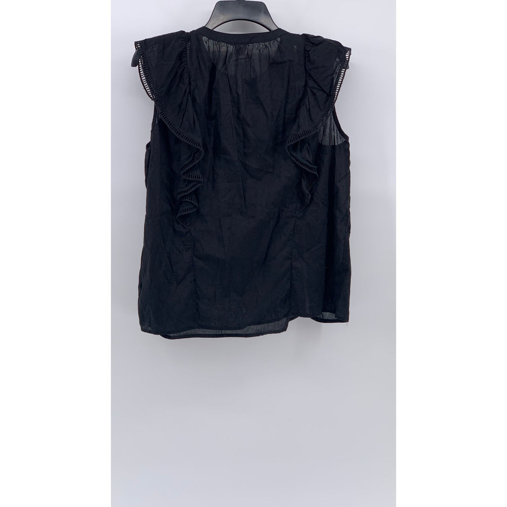 GAP Women's Black Flutter Short Sleeve Eyelet Pleated Half-Button Top SZ S