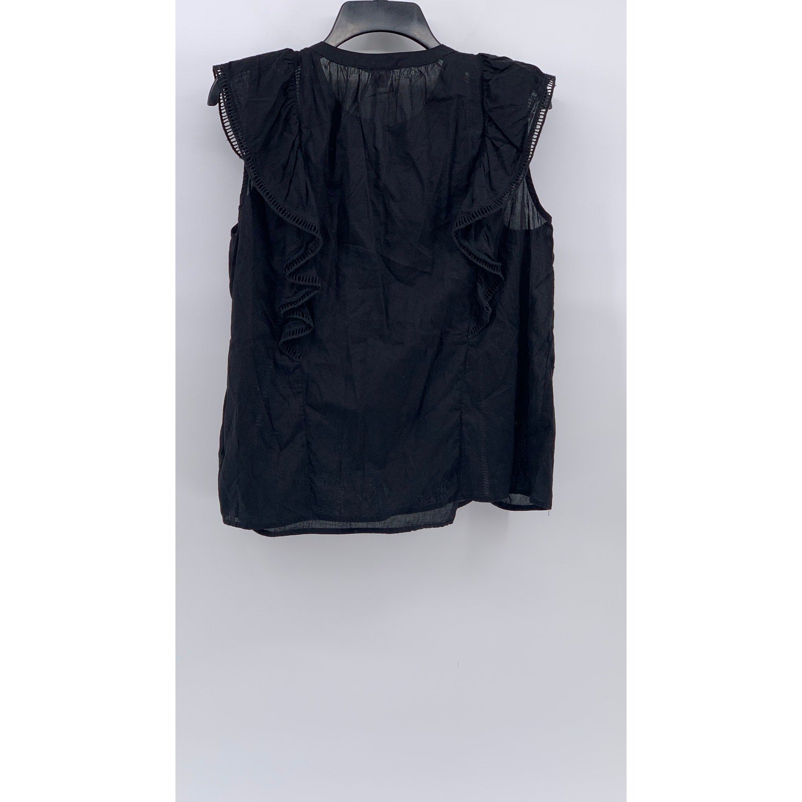 GAP Women's Black Flutter Short Sleeve Eyelet Pleated Half-Button Top SZ S