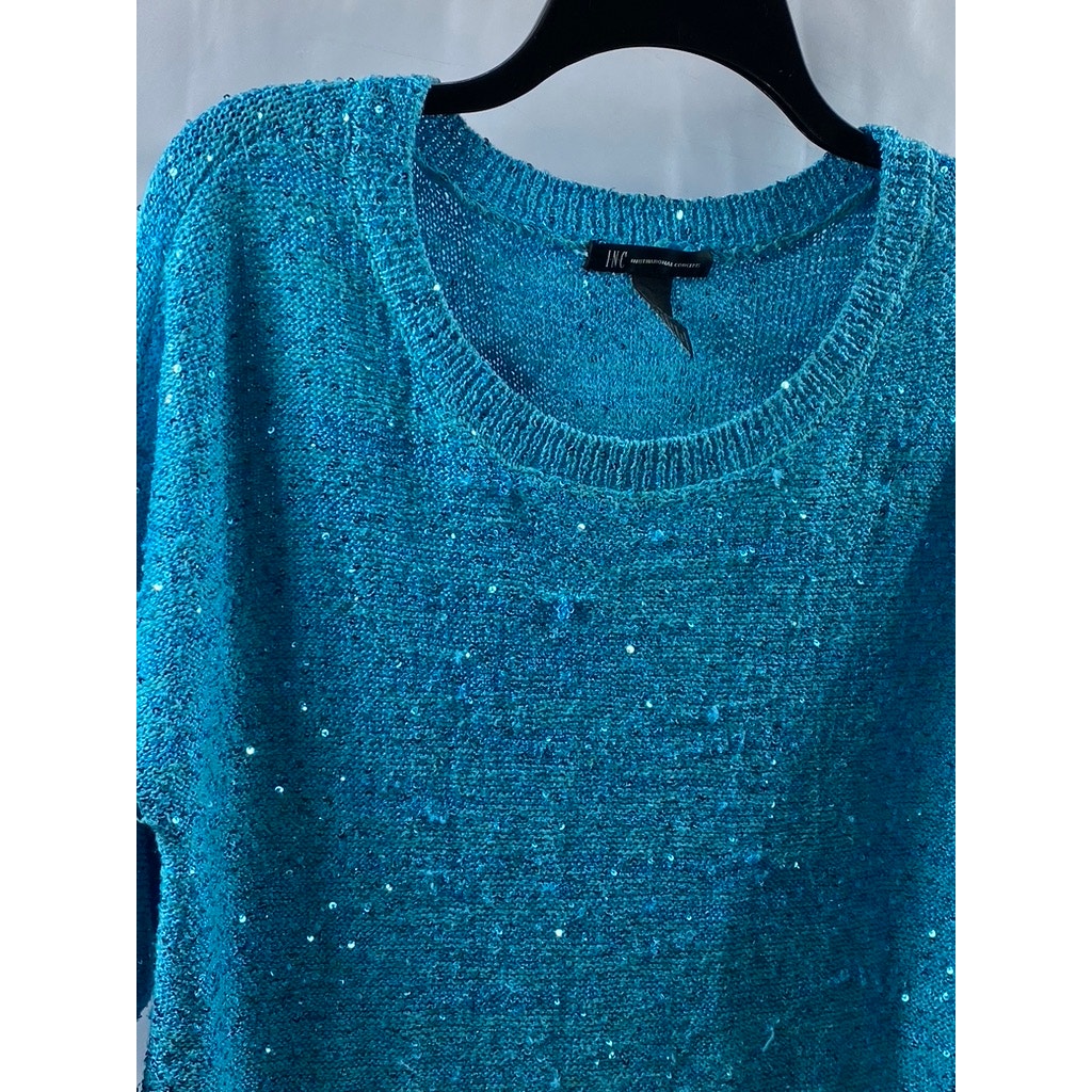 INC INTERNATIONAL CONCEPTS Women's Blue Knit Sequin Embellished Sweater SZ M