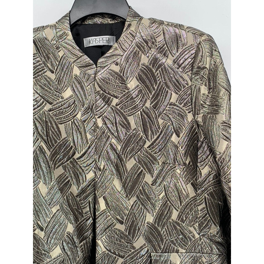 KASPER Women's Gray-Champagne Metallic Printed Blazer SZ 12
