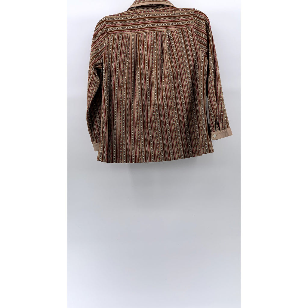 WEIDE Women's Vintage Brown Printed Button-Up Long Sleeve Top SZ S