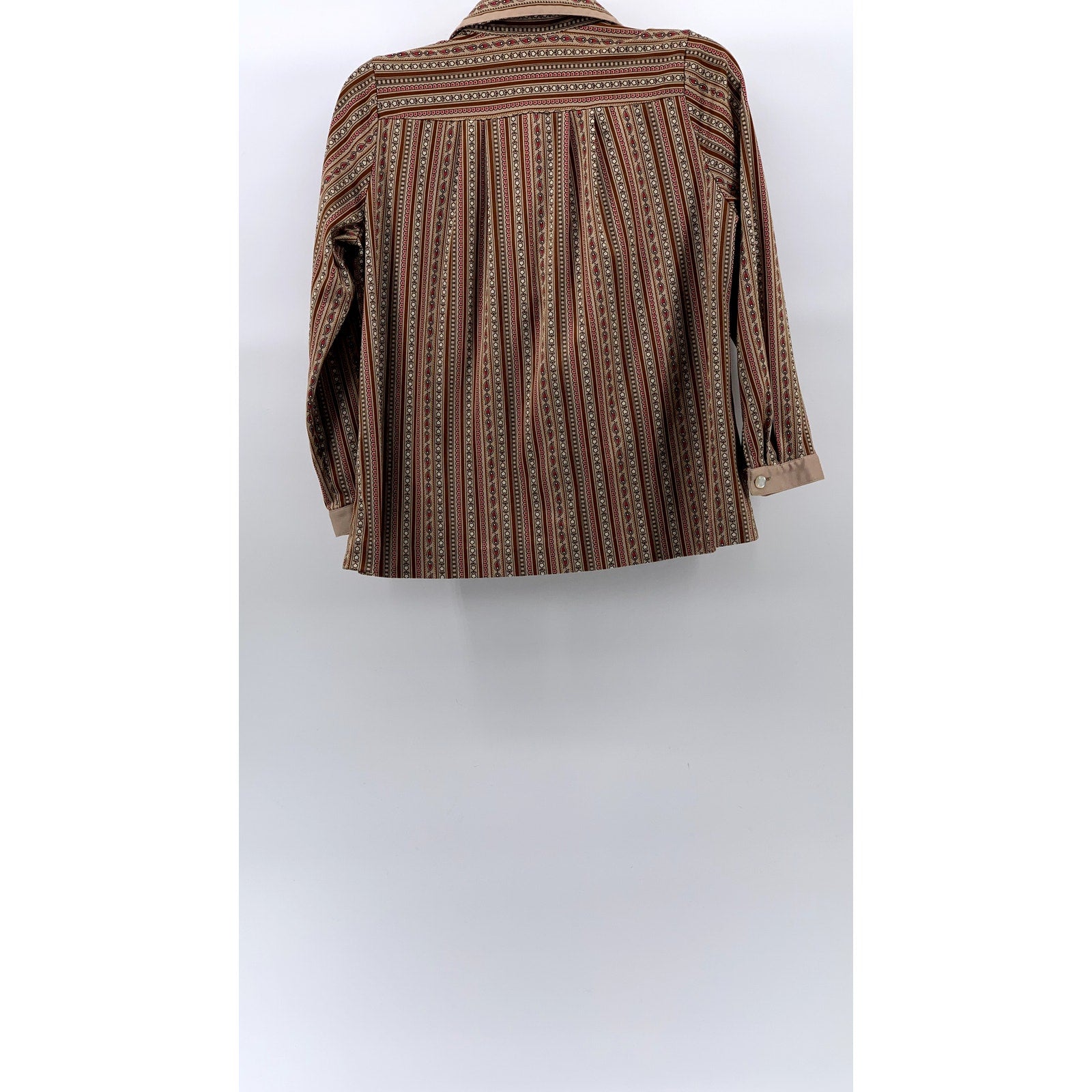 WEIDE Women's Vintage Brown Printed Button-Up Long Sleeve Top SZ S