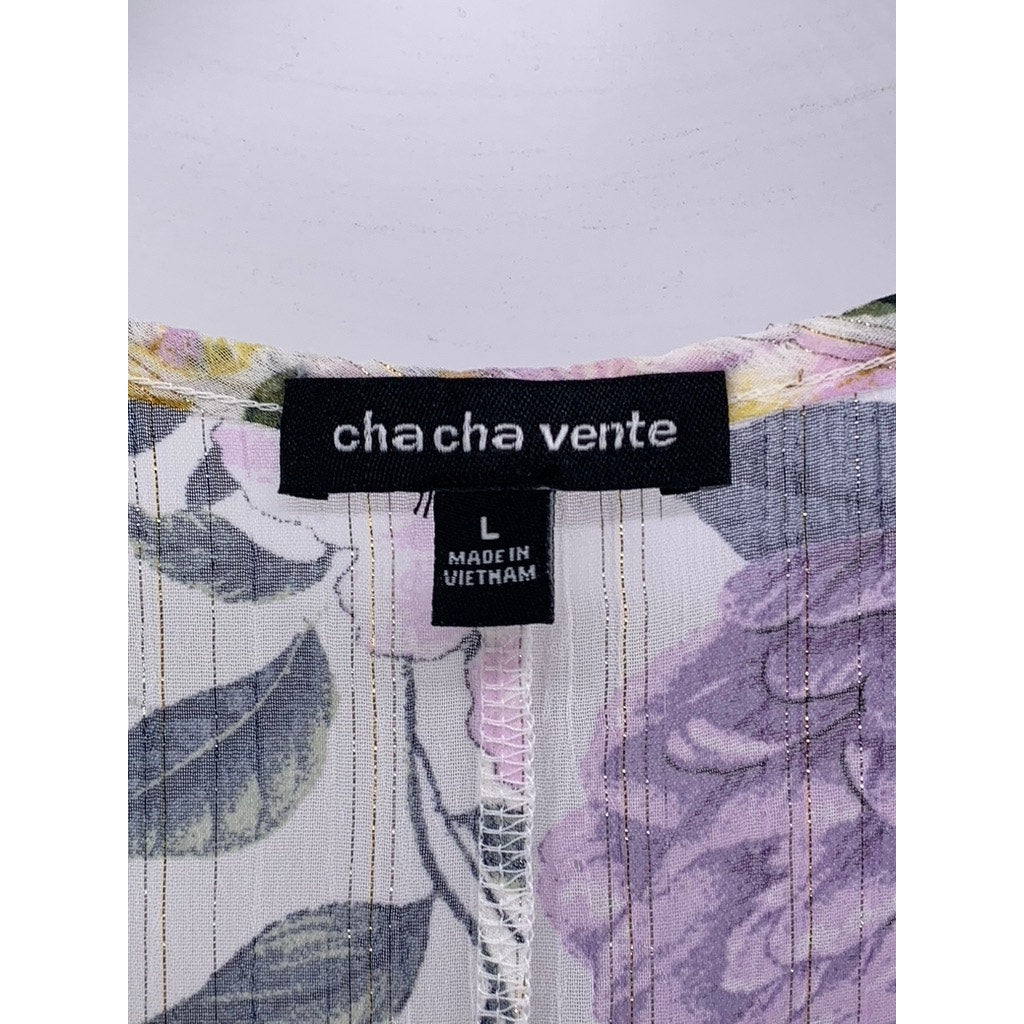 CHA CHA VENTE Women's White Floral Sheer Dress SZ L