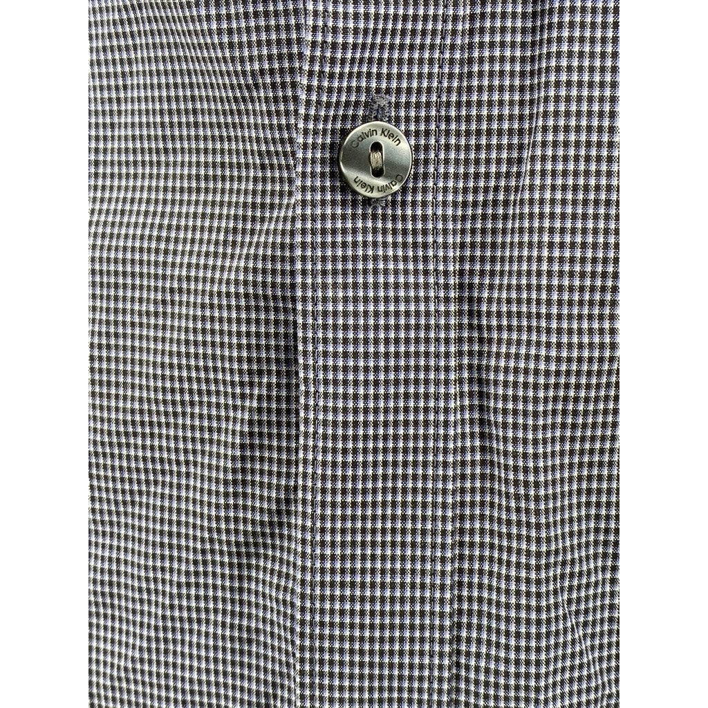 CALVIN KLEIN Men's Blue Micro-Check Regular-Fit Button-Up Long Sleeve Shirt SZ M