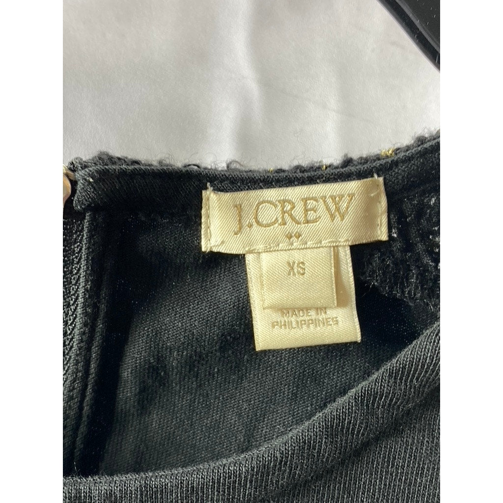 J. CREW Women's Black Crewneck Tweed Short Sleeve Top SZ XS