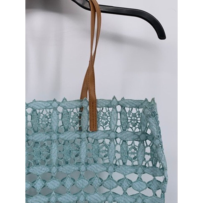 ZINGARA Women's Light Blue Floral Square Lace Large Tote Bag