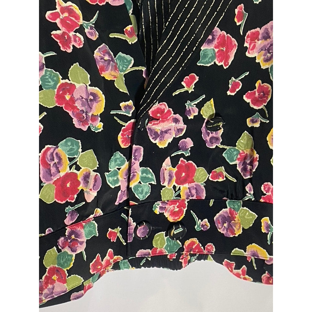 CAROLE LITTLE Women's Vintage Black Floral Pinstripe Two-Button Blazer SZ 8