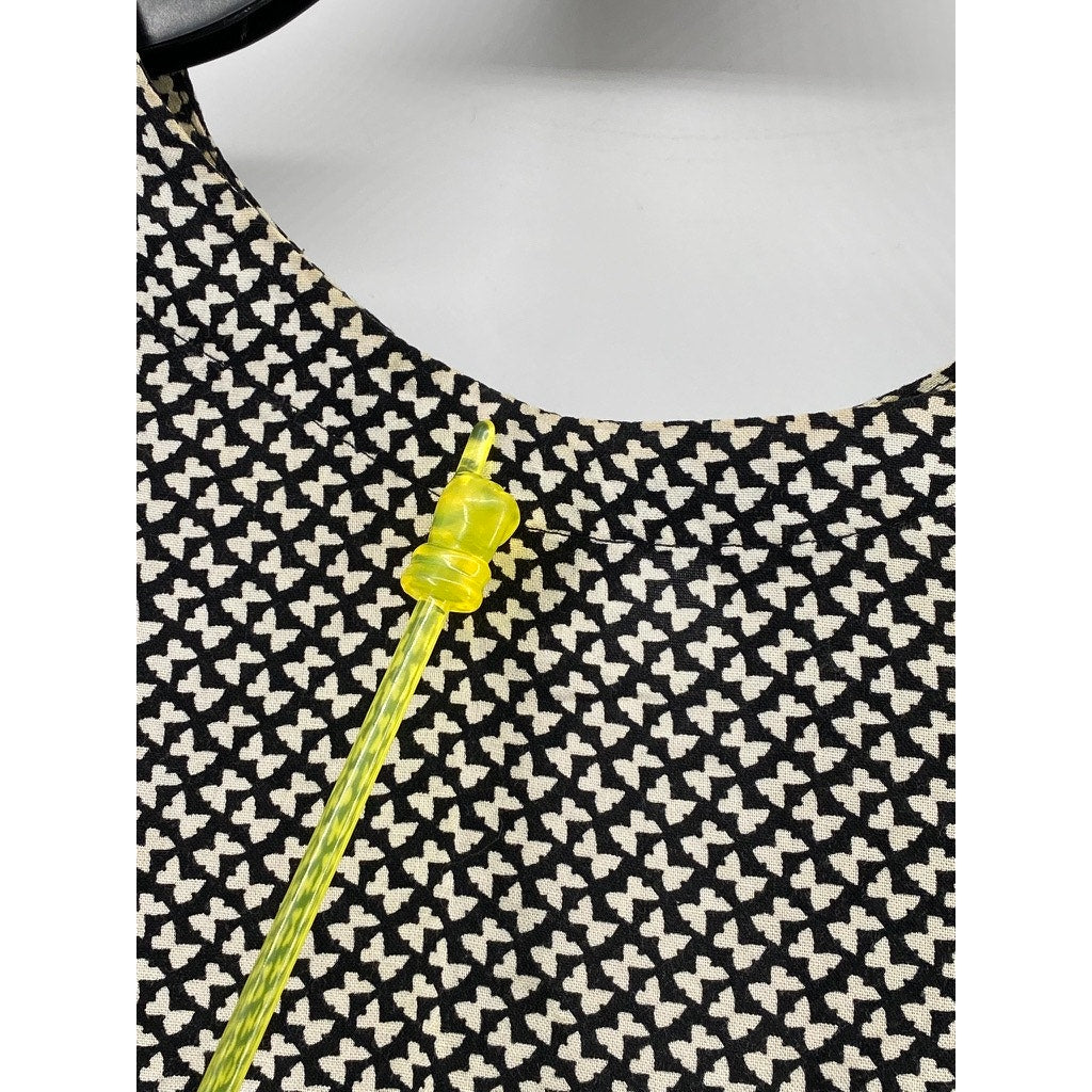 H&M Women's Black-White Mini Bow Print Crewneck Short Sleeve Mini Dress SZ 2