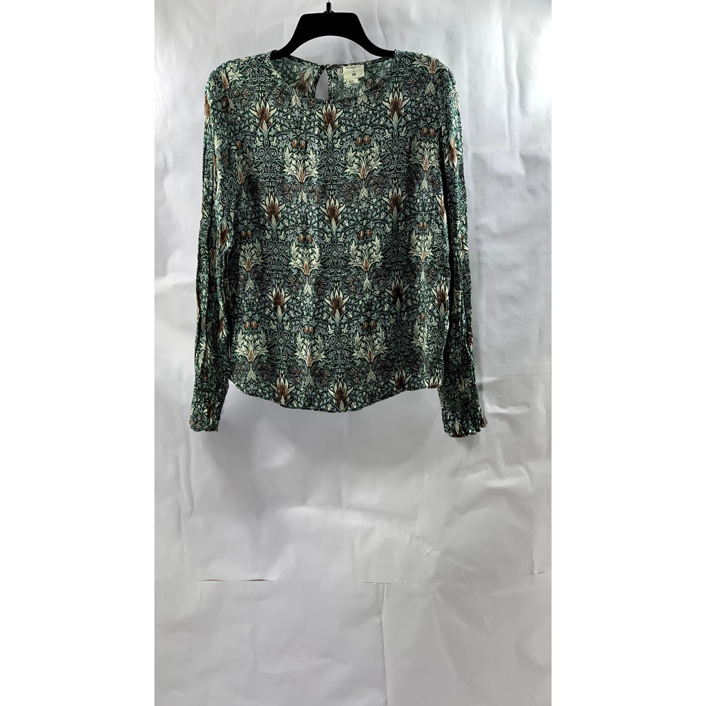 MORRIS & CO X H&M Women's Green Floral Crewneck Long Sleeve Top SZ 6