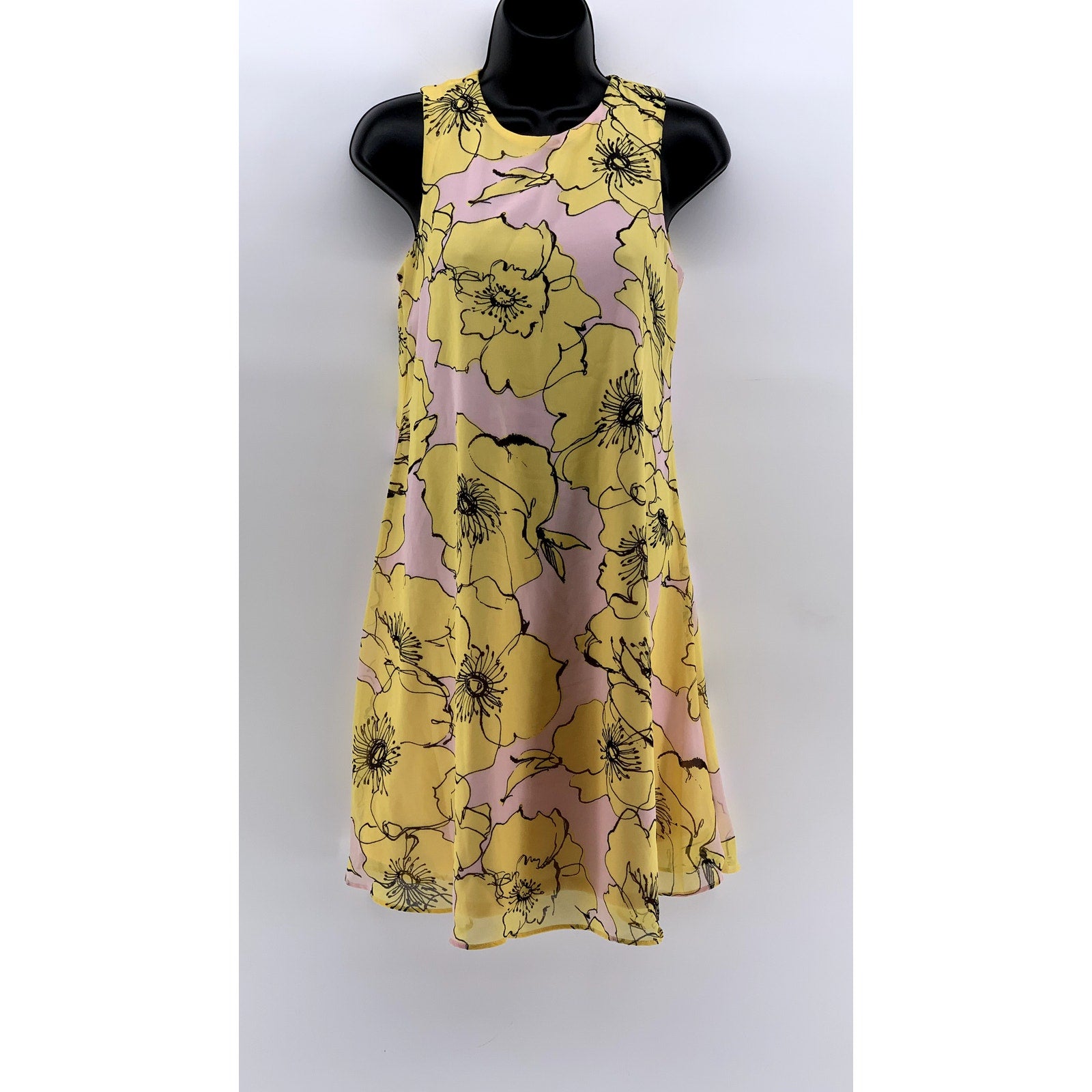 TAYLOR Women's Yellow-Pink Floral Sleeveless Chiffon Shift Mini Dress SZ 2